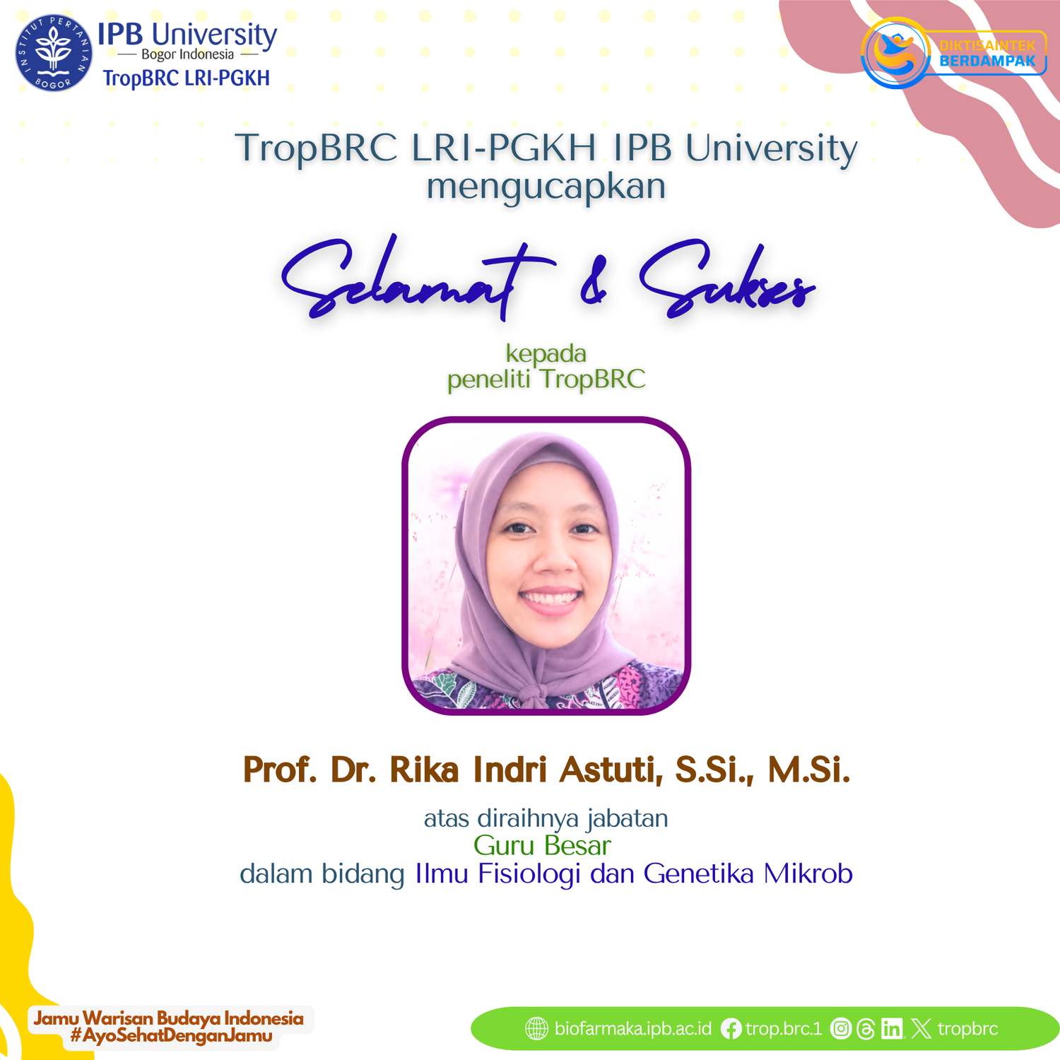 Congratulations to Prof. Dr. Rika Indri Astuti, S.Si., M.Si