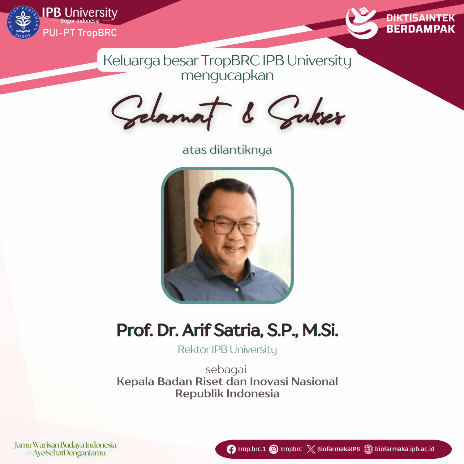 Congratulation to Prof. Dr. Arif Satria, S.P., M.Si.