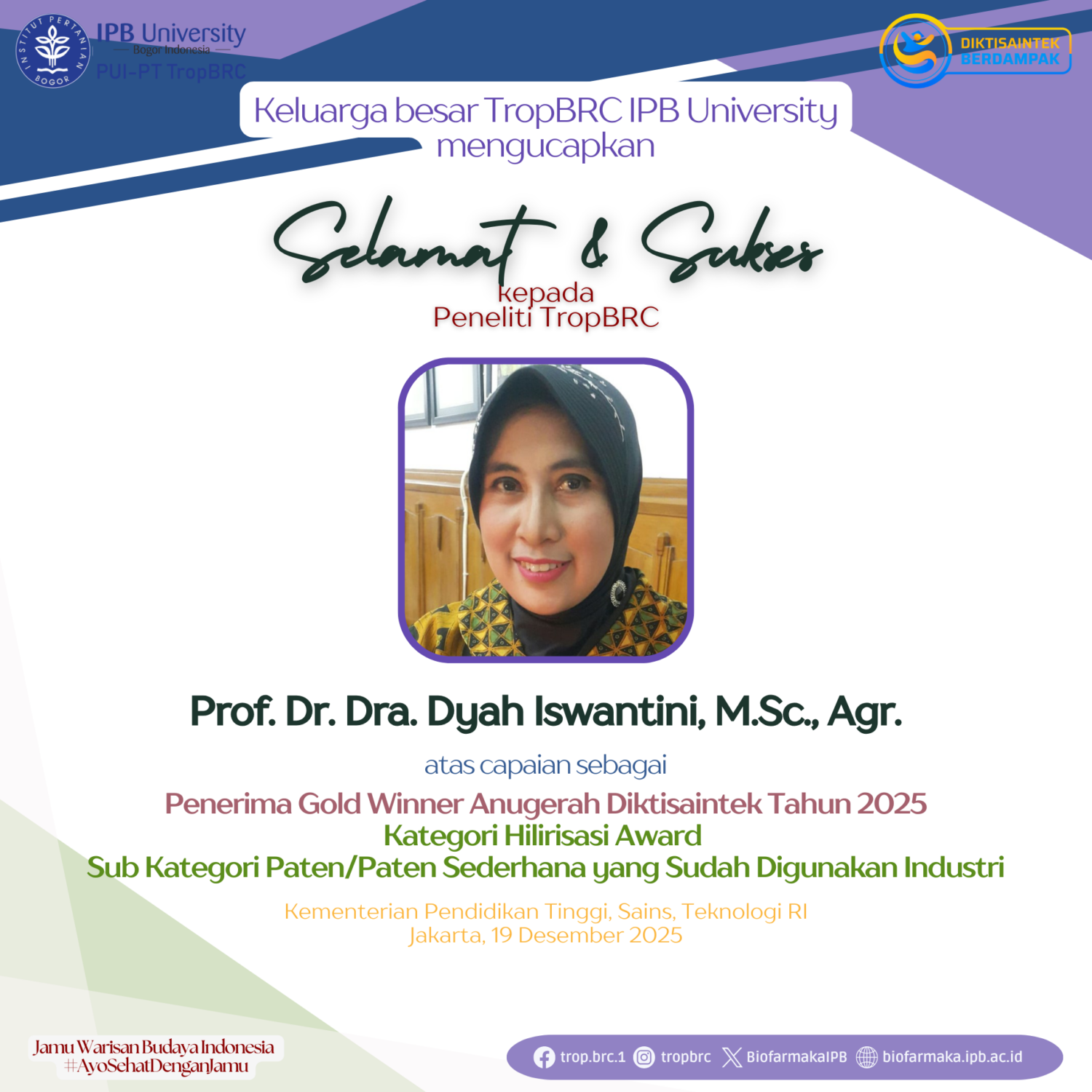 Congratulation to Prof. Dr. Dra. Dyah Iswantini, M.Sc., Agr.