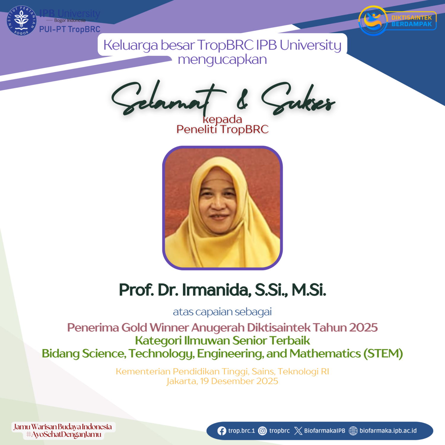 Congratulation to Prof. Dr. Irmanida, S.Si., M.Si.