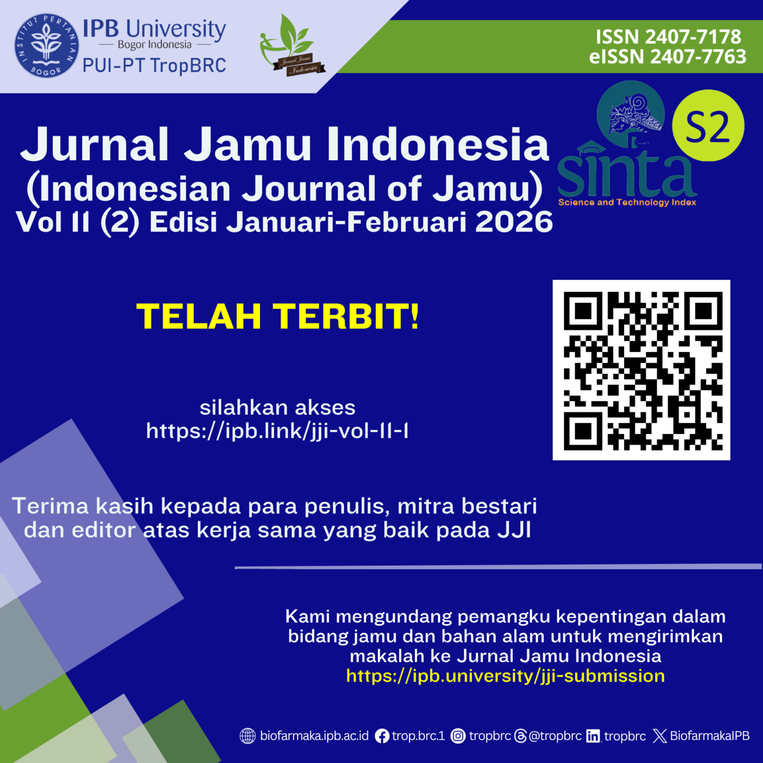 Jurnal Jamu Indonesia Vol. 11 No. 1 Has Been Published!
