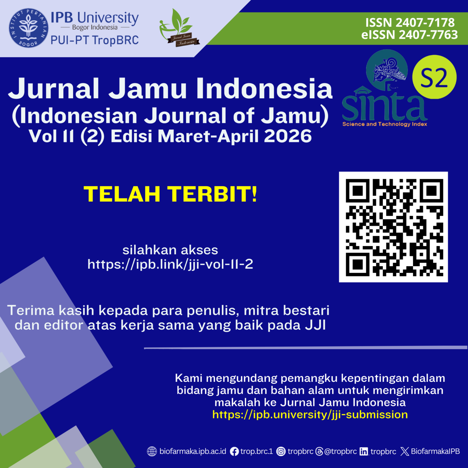 Jurnal Jamu Indonesia Vol. 11 No. 2 Has Been Published!