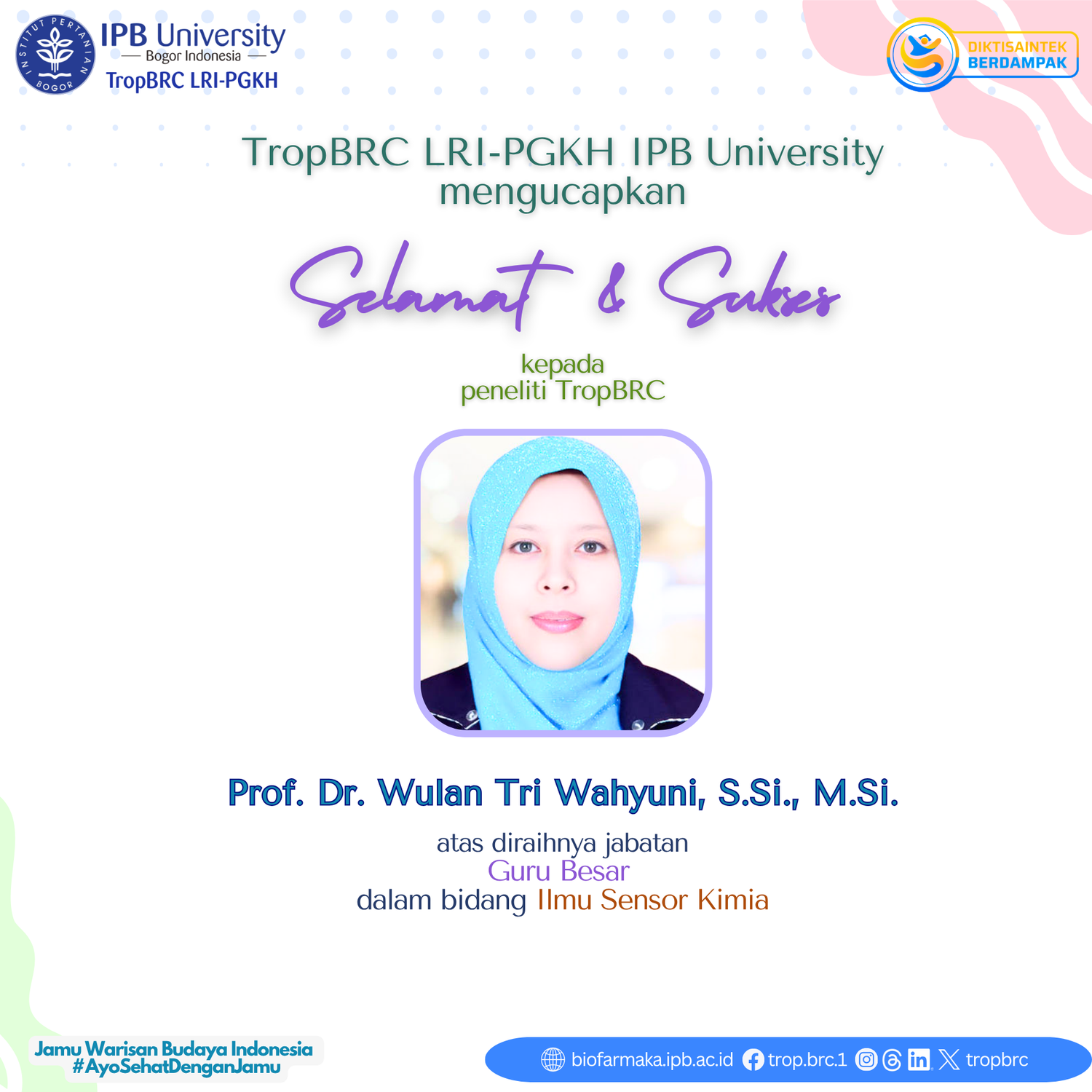 Congratulation to Prof. Dr. Wulan Tri Wahyuni, S.Si., M.Si.