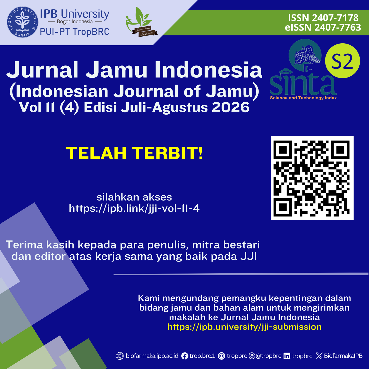 Jurnal Jamu Indonesia Vol. 11 No. 4 Has Been Published!