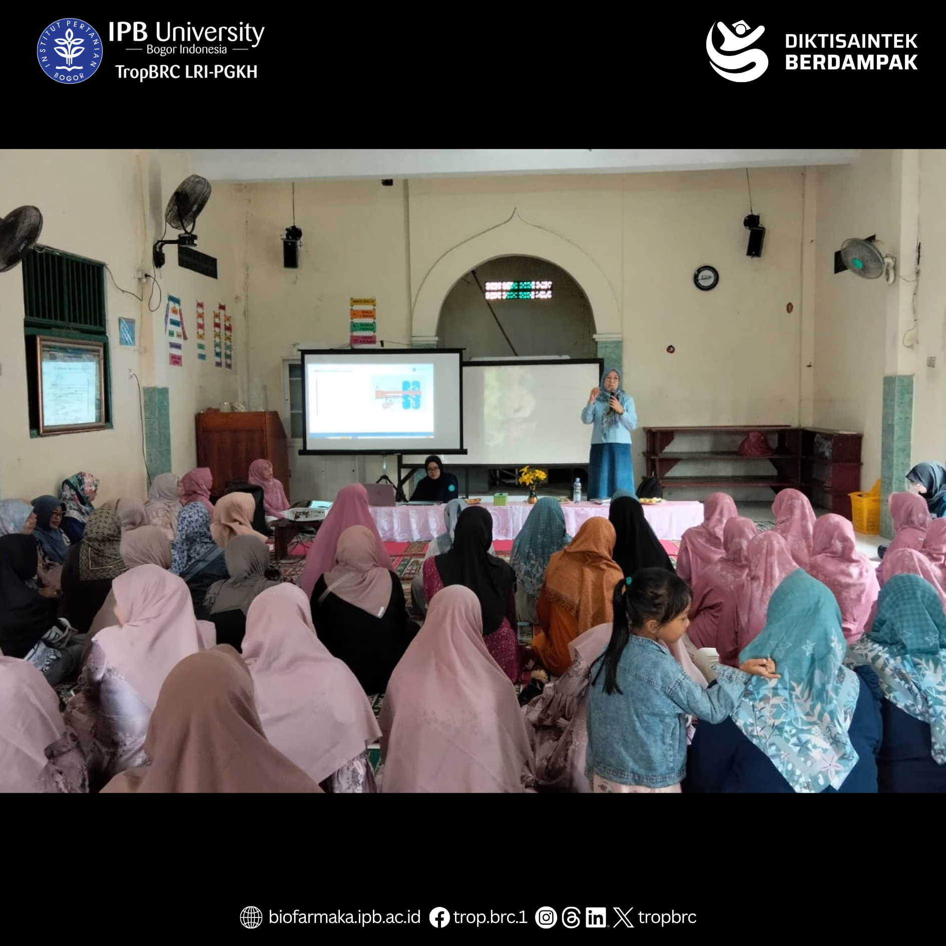 Participants for a
presentation on a tiled floor
