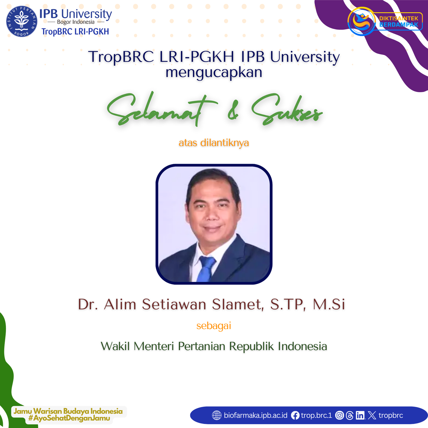 Congratulations to Dr. Alim Setiawan Slamet, S.TP., M.Si.